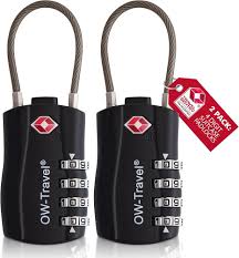 OW-Travel TSA-godkända Kabellås (Svart 2-pack) 4-siffrig Kod