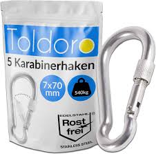 Toldoro 5-pack rostfria karbinhakar med säkerhetslås